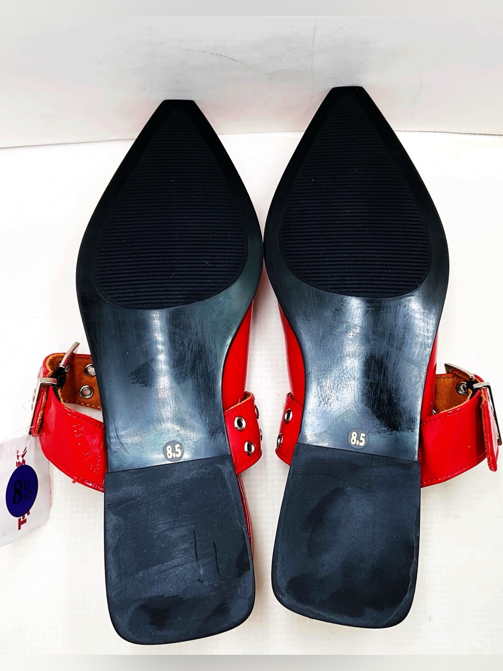 🆕{Steve Madden} Smokee Red Patent Pointed Slingback with Grommet Straps - Picture 11 of 16